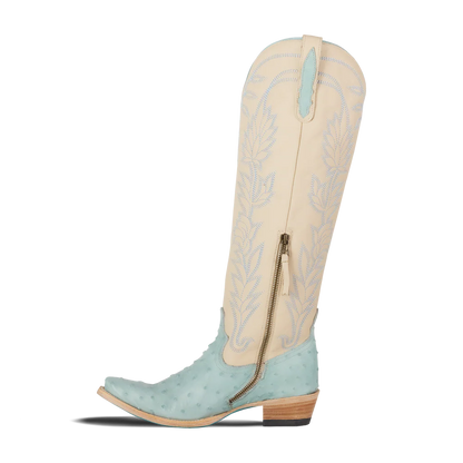 Lane Sandaga Knee High Boots in Powder Blue Ostrich