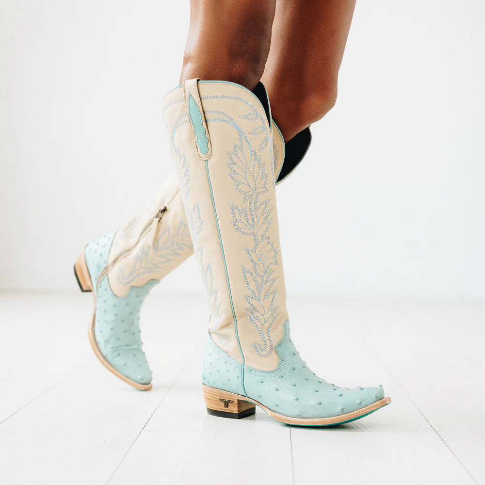 Lane Sandaga Knee High Boots in Powder Blue Ostrich