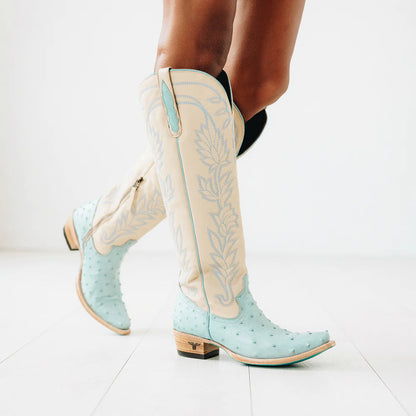Lane Sandaga Knee High Boots in Powder Blue Ostrich