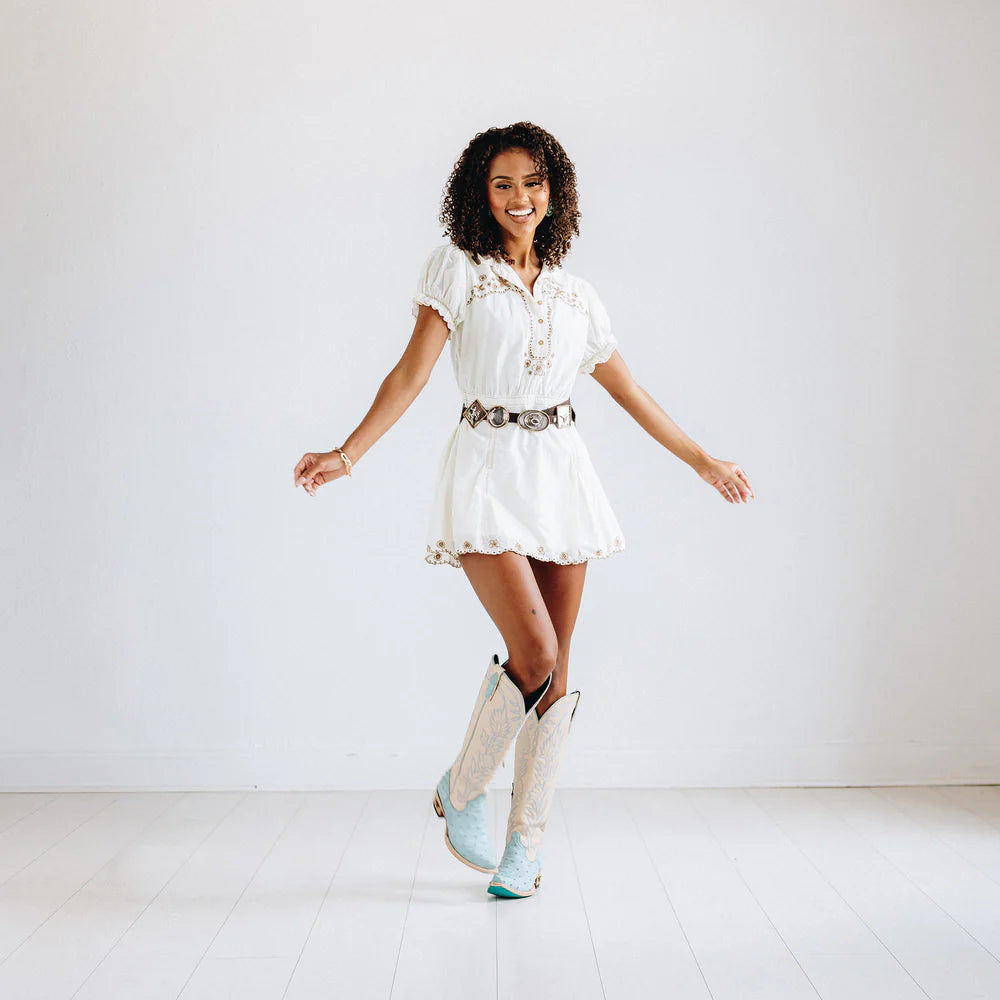 Lane Sandaga Knee High Boots in Powder Blue Ostrich