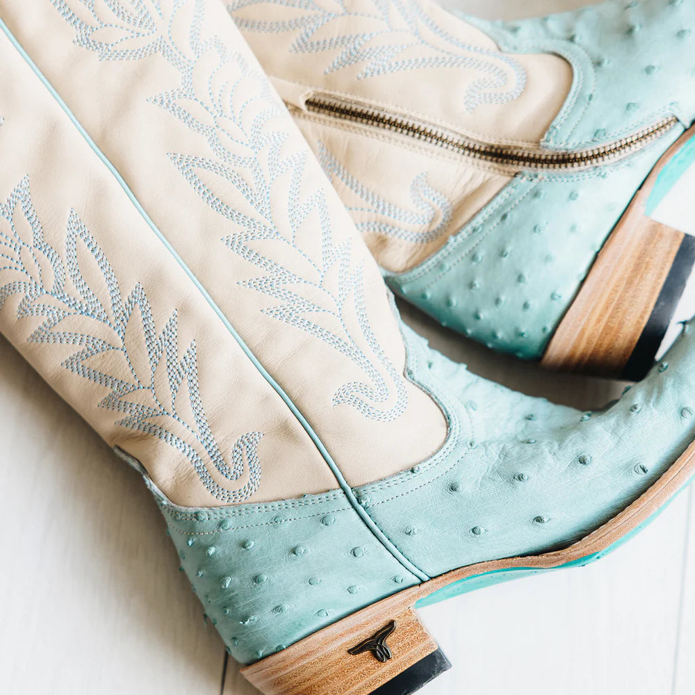 Lane Sandaga Knee High Boots in Powder Blue Ostrich