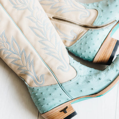 Lane Sandaga Knee High Boots in Powder Blue Ostrich