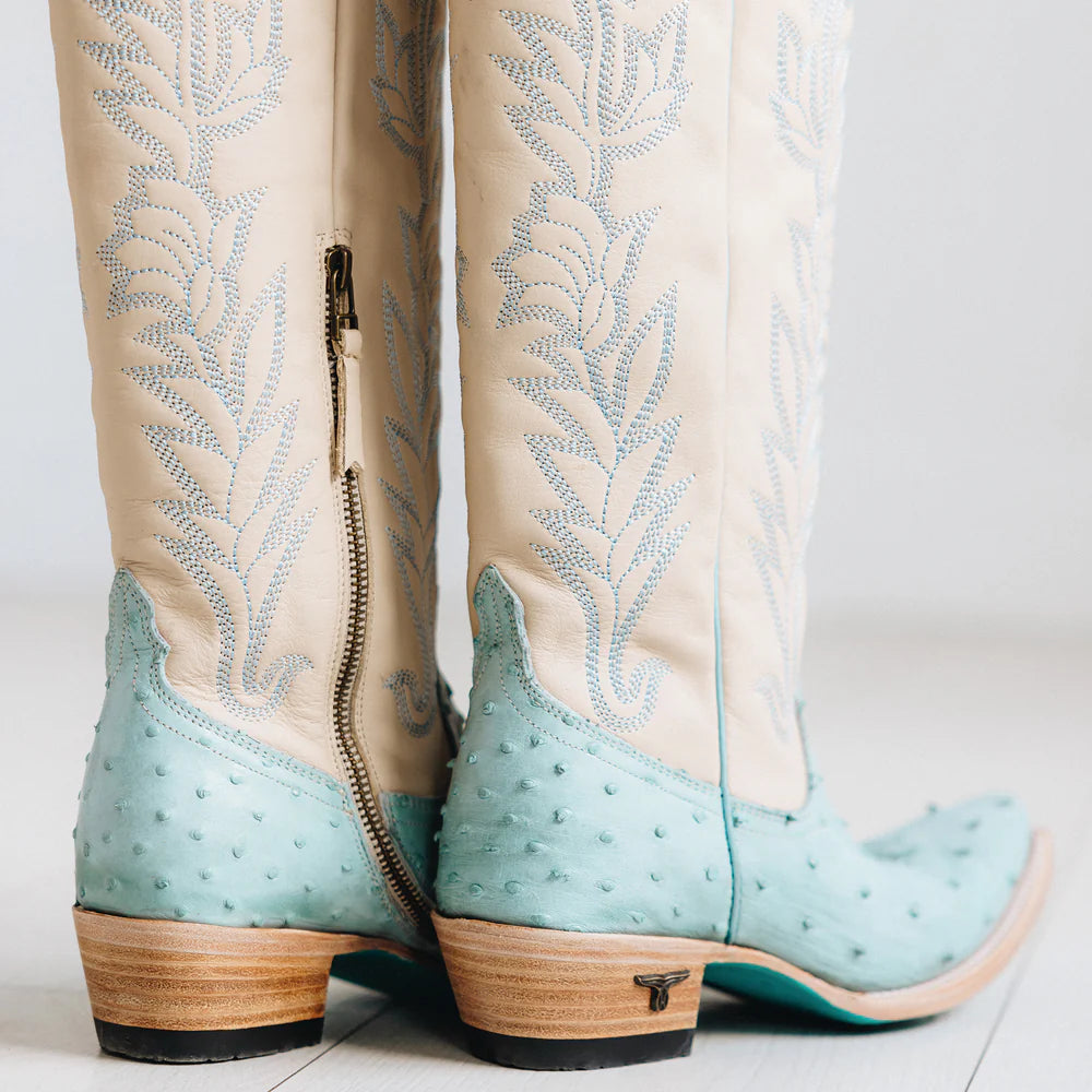 Lane Sandaga Knee High Boots in Powder Blue Ostrich