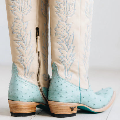 Lane Sandaga Knee High Boots in Powder Blue Ostrich