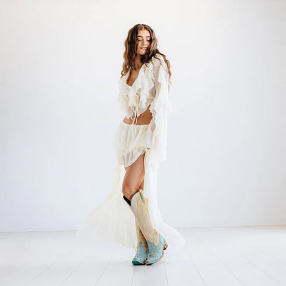 Lane Sandaga Knee High Boots in Powder Blue Ostrich