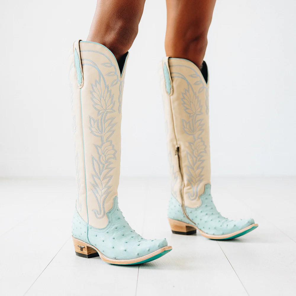 Lane Sandaga Knee High Boots in Powder Blue Ostrich