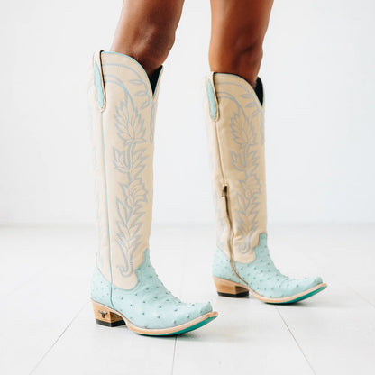 Lane Sandaga Knee High Boots in Powder Blue Ostrich