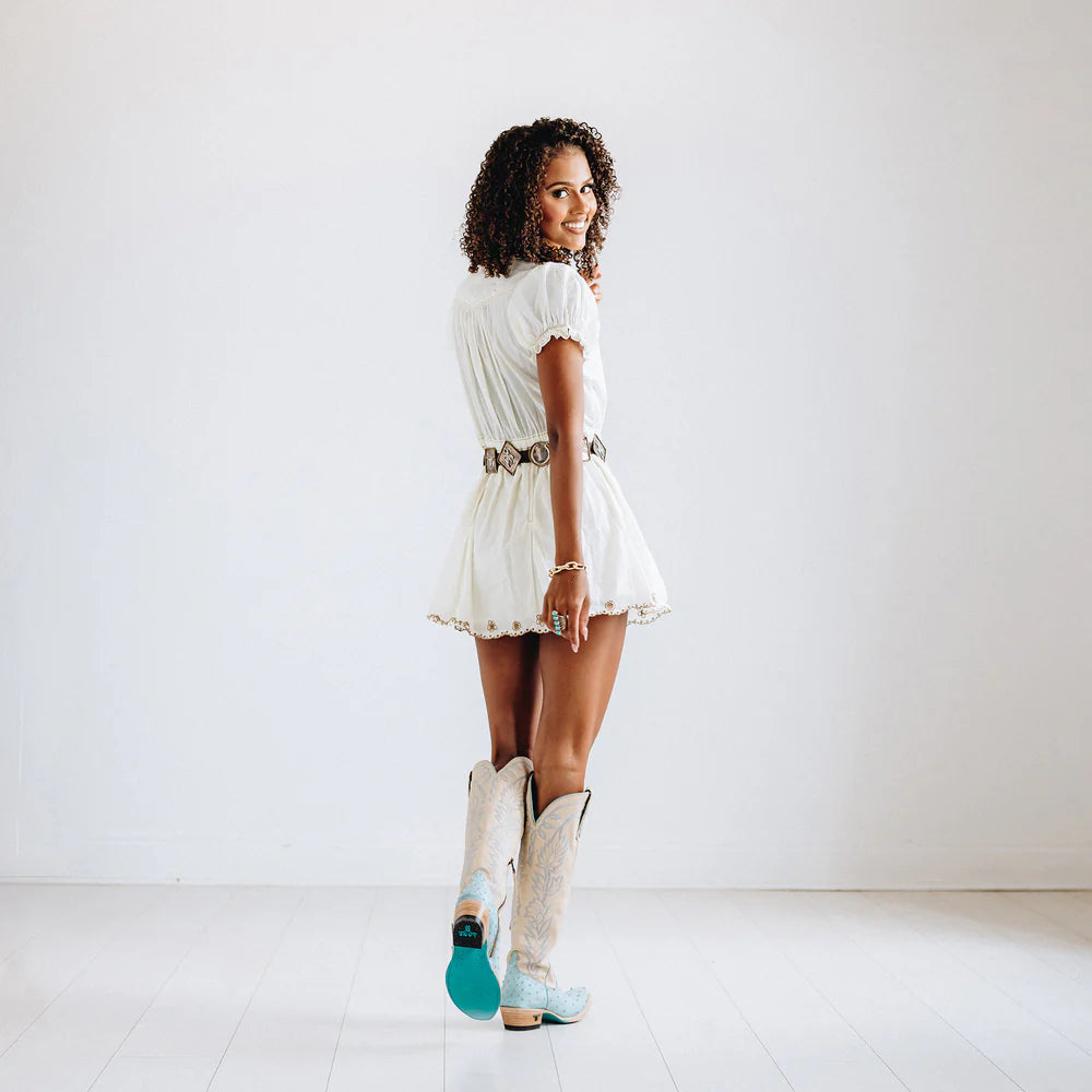 Lane Sandaga Knee High Boots in Powder Blue Ostrich