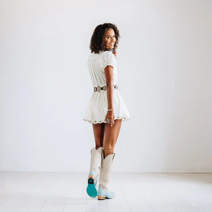 Lane Sandaga Knee High Boots in Powder Blue Ostrich