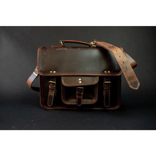 Buffalo Leather Briefcase - Dark Walnut