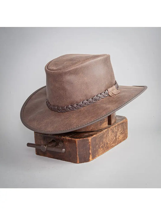 Crushable Leather Outback Hat-Bomber Brown