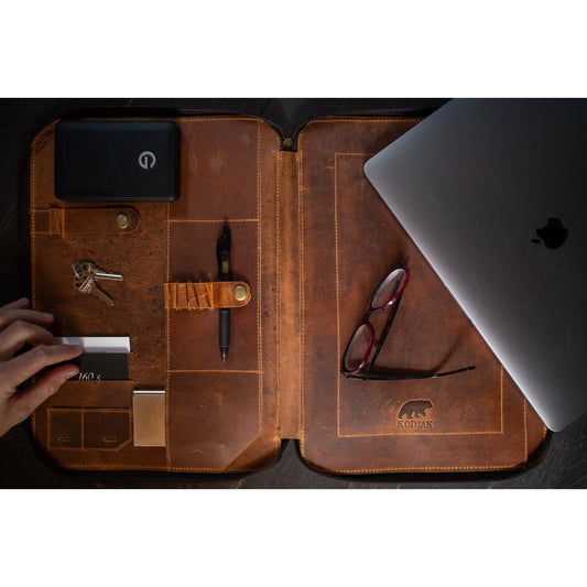 Buffalo Leather MacBook Portfolio - Antique Brown