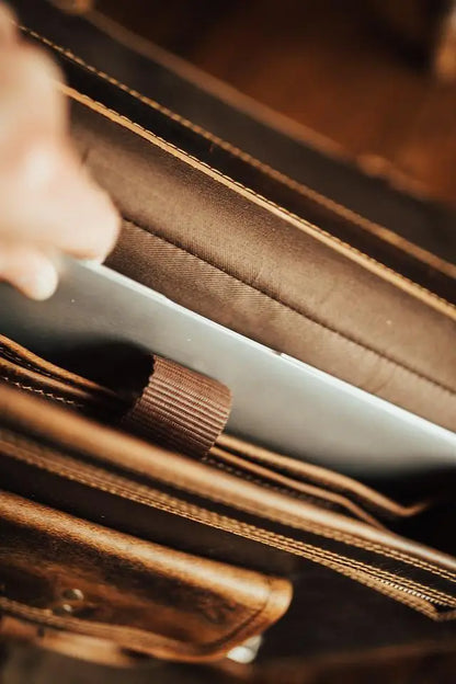 Buffalo Leather Briefcase - Dark Walnut