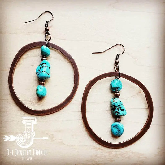 Copper Hoop Earrings w/ Turquoise