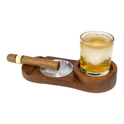 Hardwood Cigar Ashtray & Whiskey Set