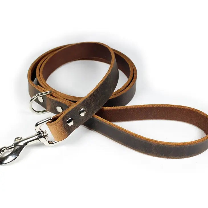 Dark Brown Thick Leather Dog Leash