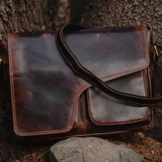 Buffalo Leather Messenger Bag - Dark Walnut