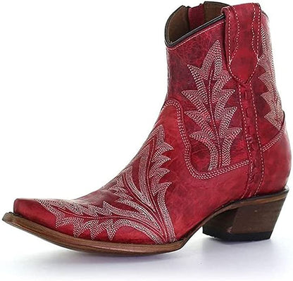 Corral LD Red Embroidery & Zipper Ankle