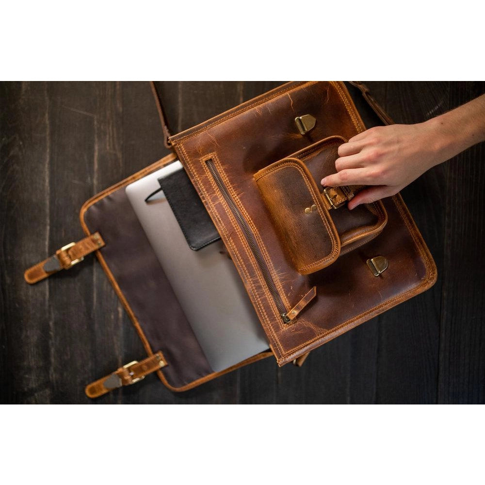 Buffalo Leather Briefcase - Antique Brown