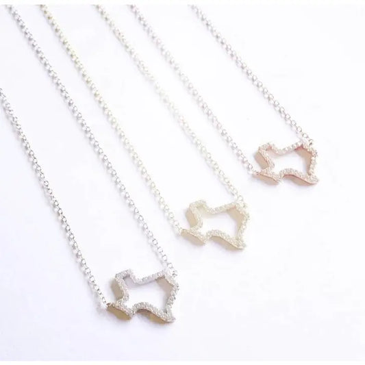 CZ Crystal Texas Outline Necklace