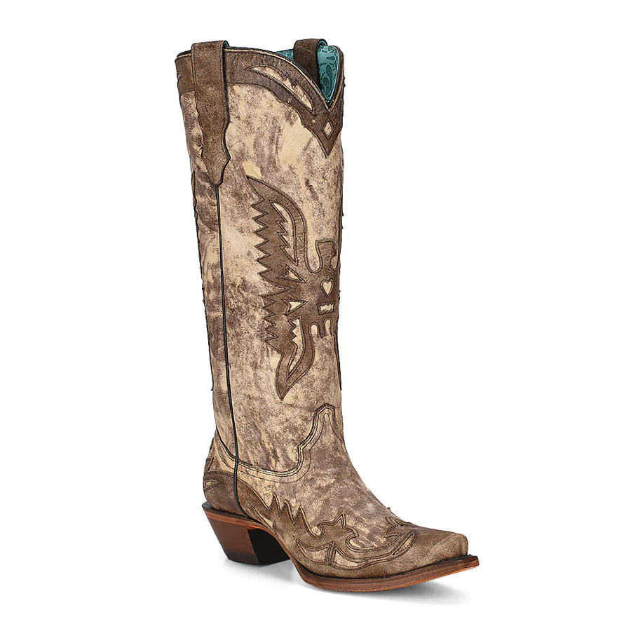 Corral LD Taupe/Brown Eagle Overlay Boot