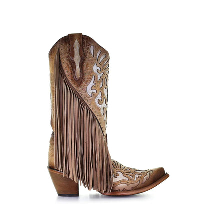 Corral LD Saddle Lamb Inlay Embroidery & Fringe Boots