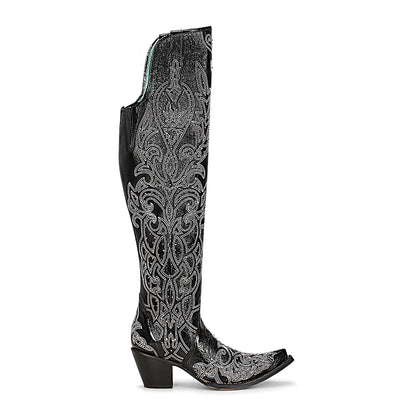 Corral LD Black/Silver Embroidery & Studs Tall Boot