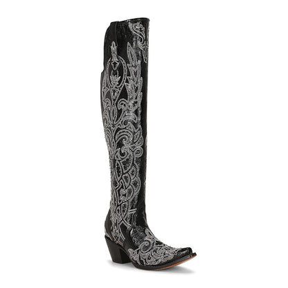 Corral LD Black/Silver Embroidery & Studs Tall Boot