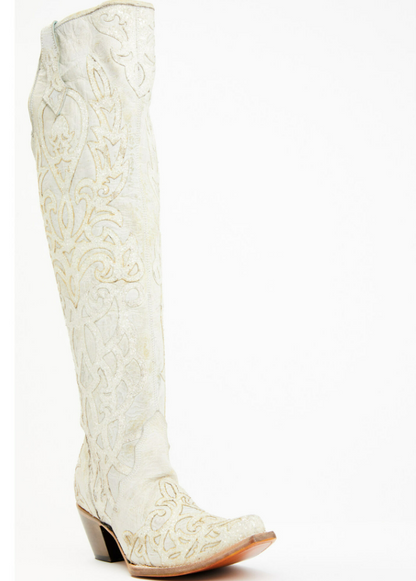 Corral LD Beige Glitter Overlay & Embroidery Tall Top Boot