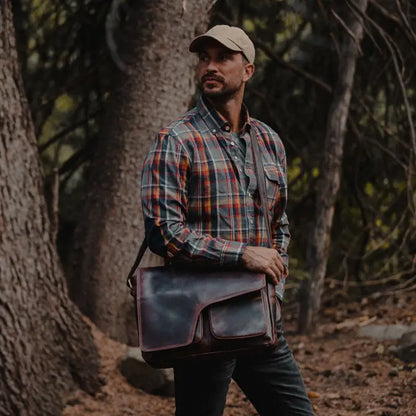 Buffalo Leather Messenger Bag - Dark Walnut