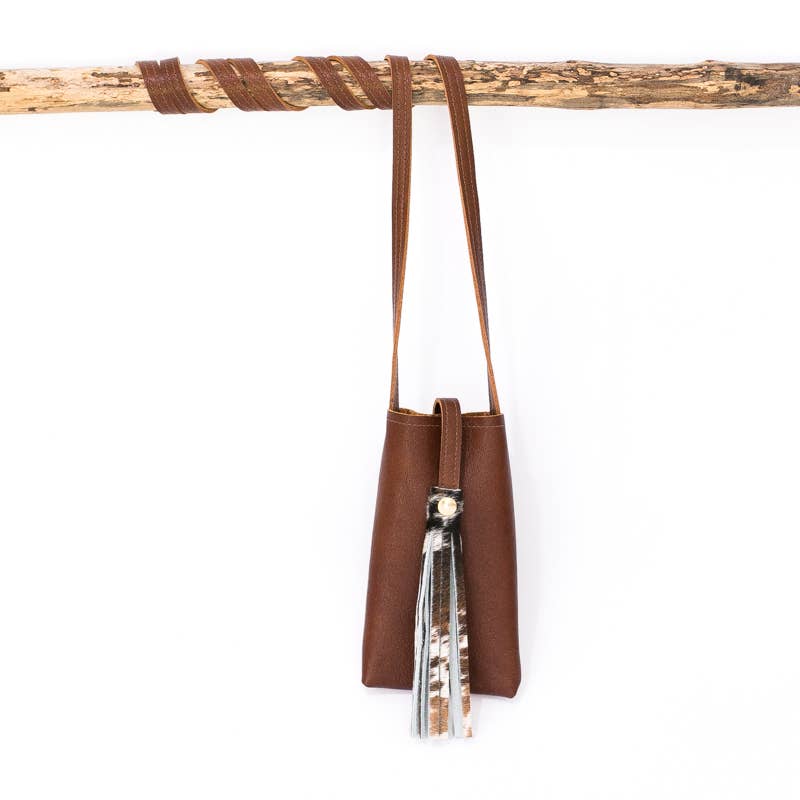 Phone Purse | Brown+White Cowhide & Leather