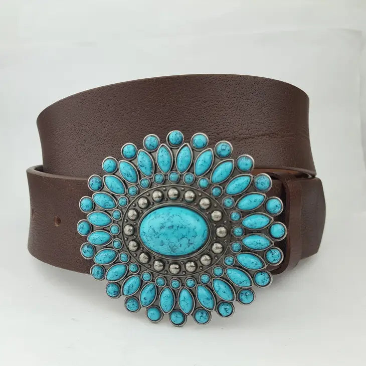 Western Turquoise Buckle with genuine leather belt