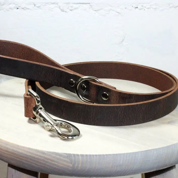 Dark Brown Thick Leather Dog Leash