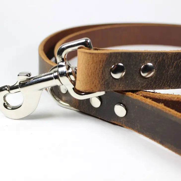 Dark Brown Thick Leather Dog Leash