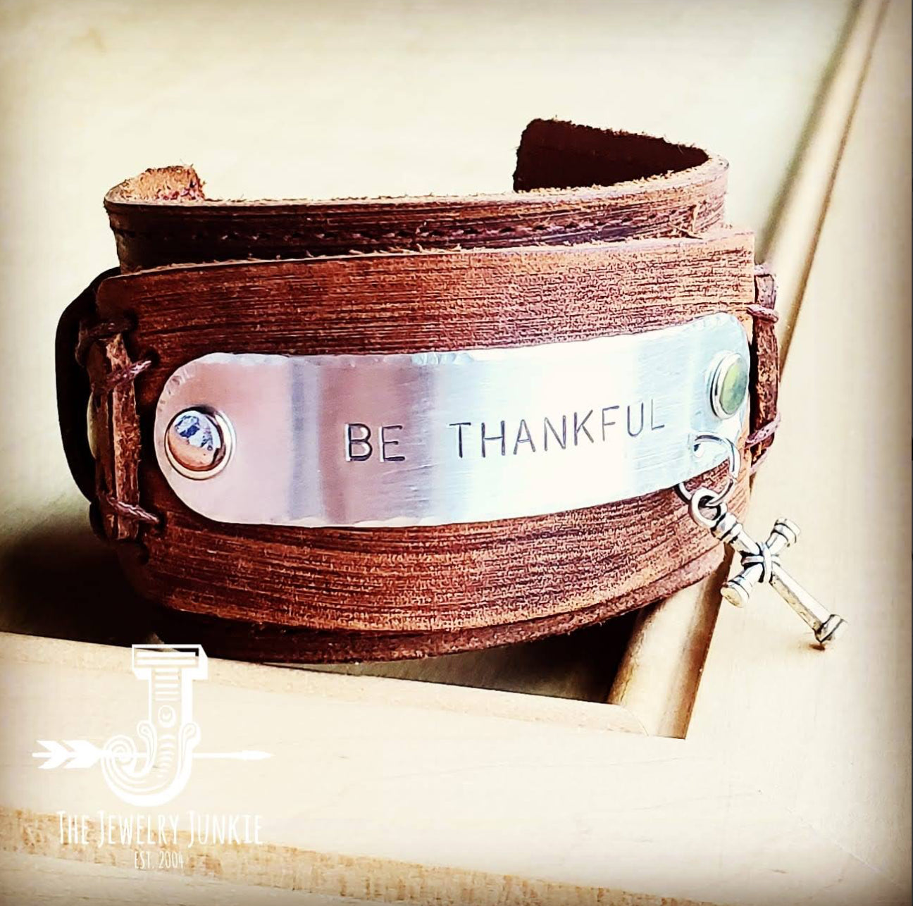 Be Thankful Leather Charm Bracelet