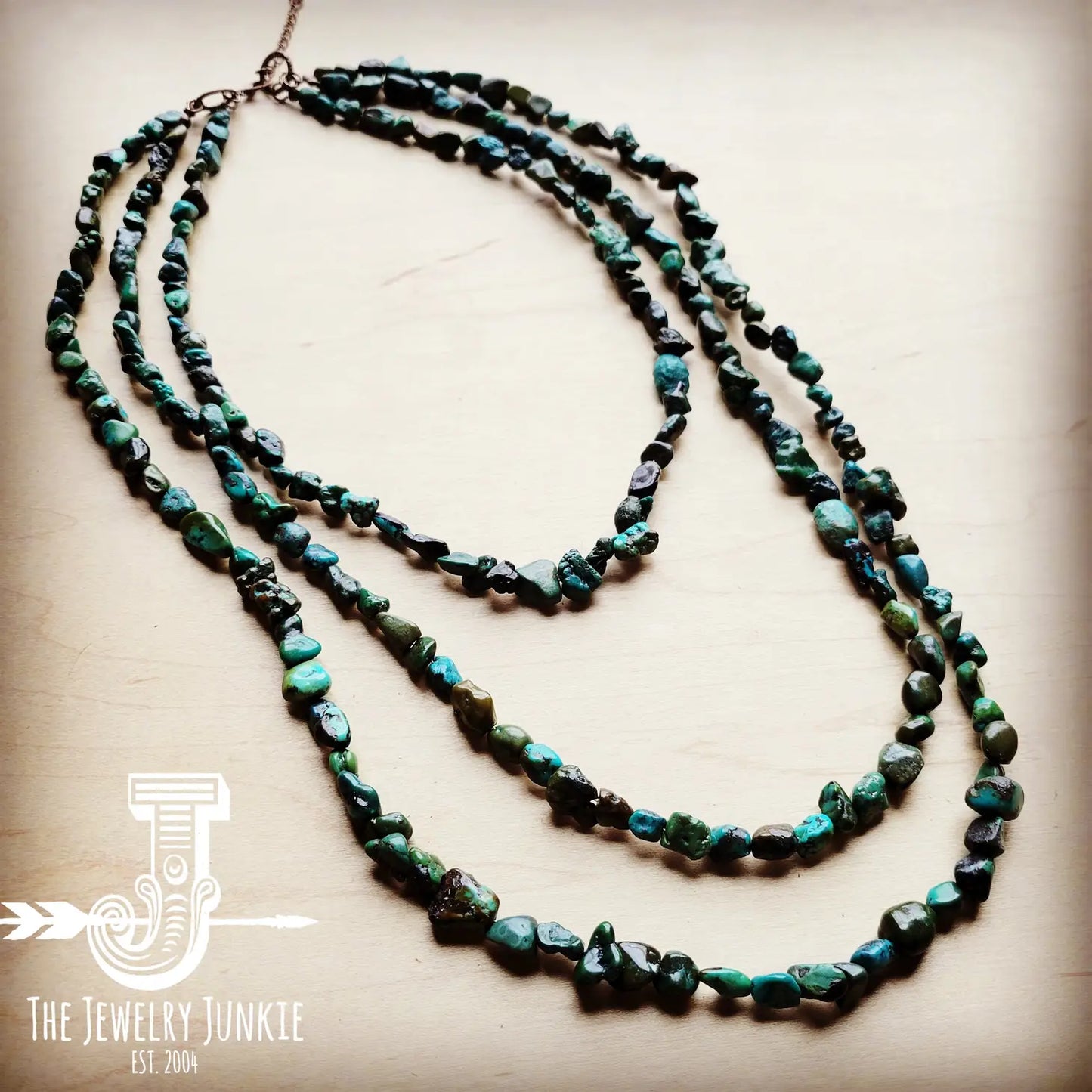 Long Genuine Natural Turquoise Triple Strand Necklace