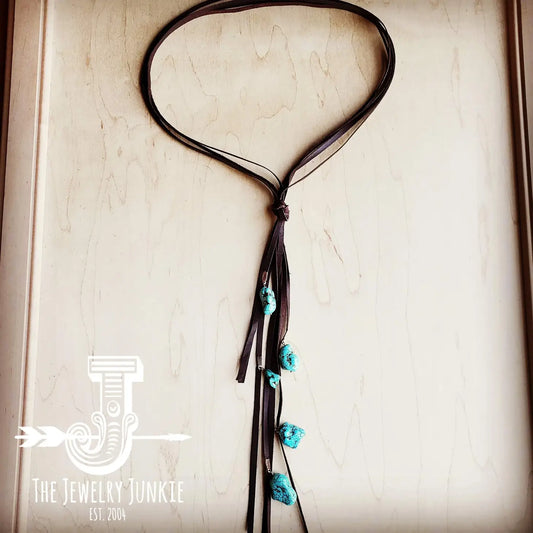 Brown Leather Lasso Necklace w/ Turquoise Accents