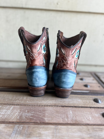 Circle G Blue/Shedron Inlay & Floral Embroidery Ankle Boot