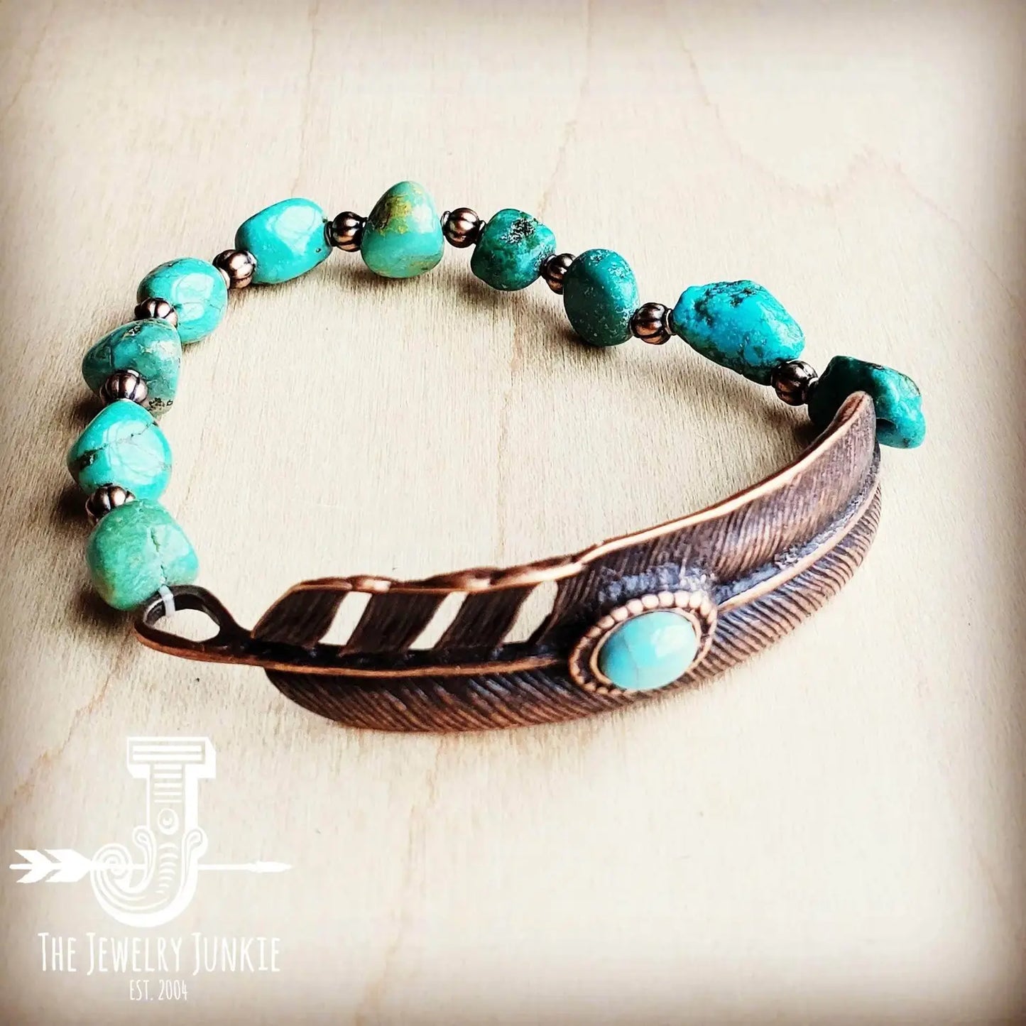 Turquoise Bracelet w/ Copper Feather