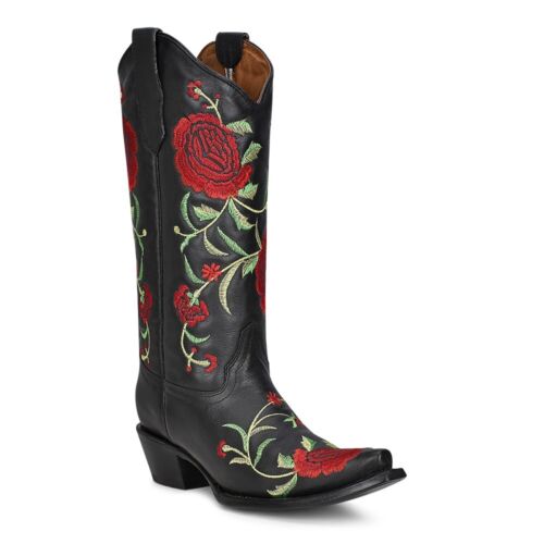 Circle G Black Flowered Embroidery Boot